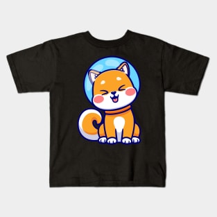 Cute Shiba Inu Dog Astronaut Sitting Cartoon Kids T-Shirt